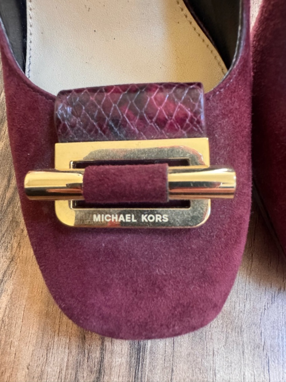 Michael Kors Burgundy Suede heels w Gold Accent